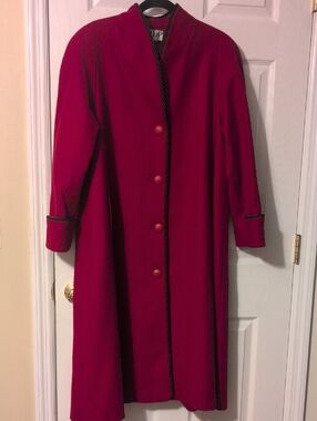 Mario De Pinto Vintage Pure Wool Swing Coat With Black Satin Braided Cord Trim